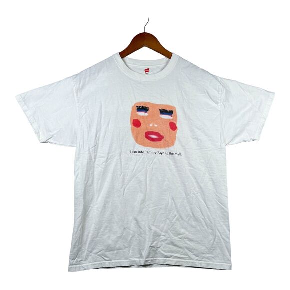 Vintage T Shirt 1987 I Ran Into Tammy Faye At The Mall White Funny Church sz L - Picture 1 of 3